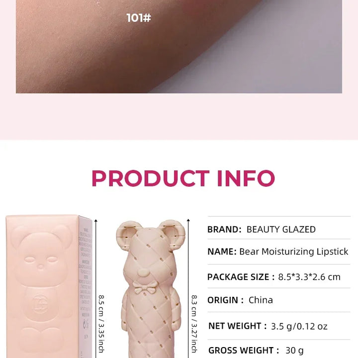 Beauty Glazed Bear Moisturizing Lipstick,Colored Lip Balm,Nourishing Lip stick,Easy To Color,Watery
